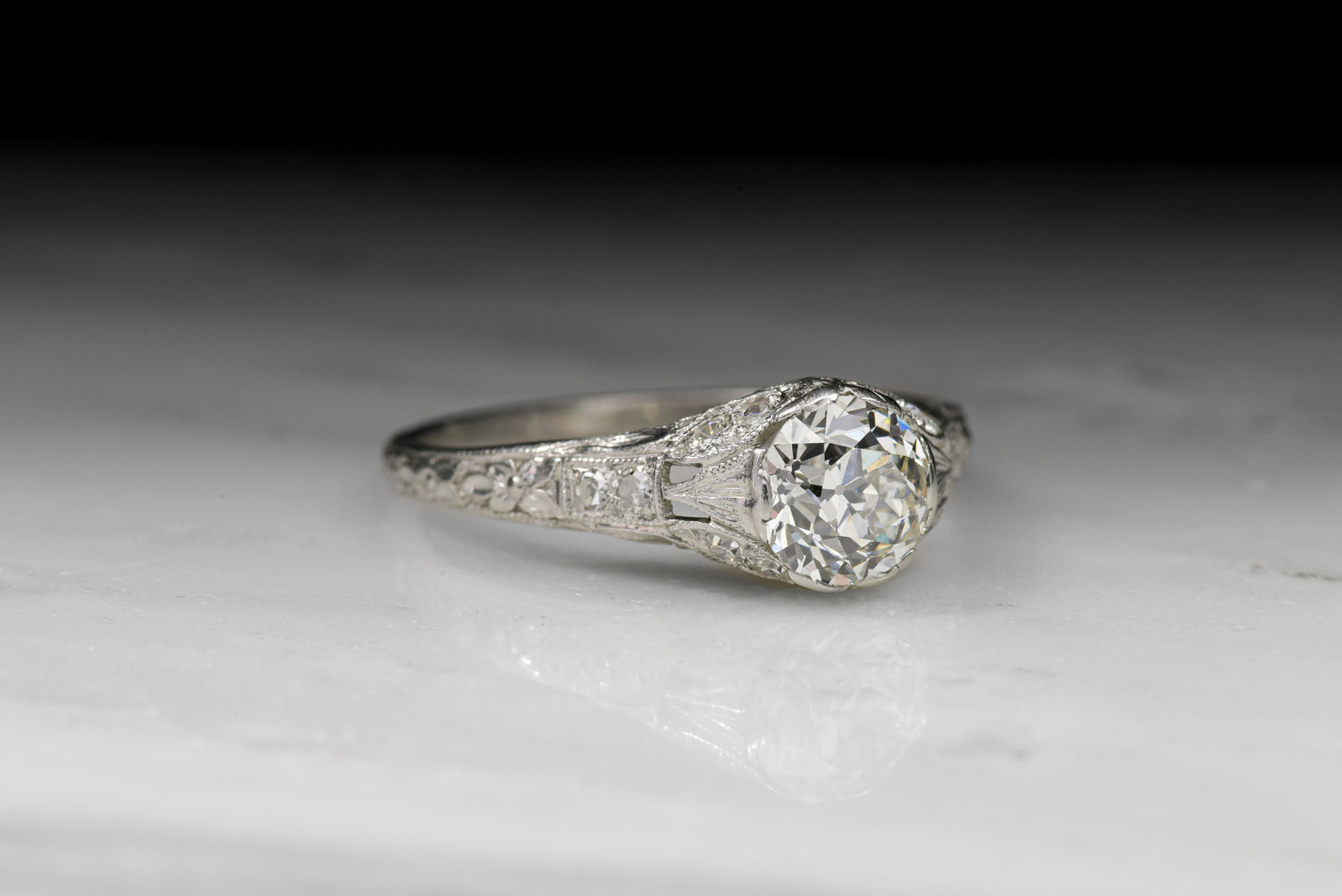 Antique Orange Blossom Engagement Ring with GIA Old European Cut Diamond