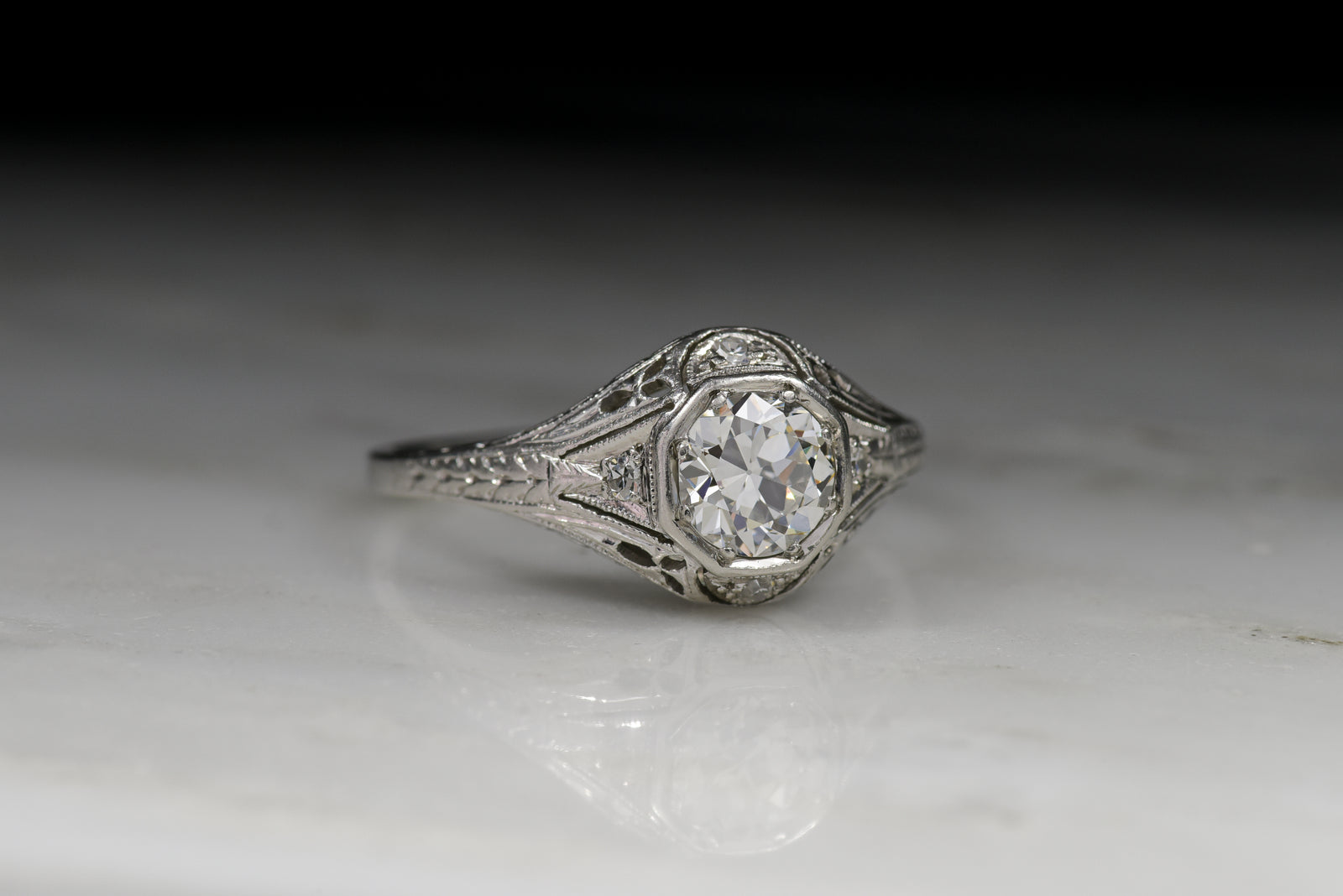 Vintage Edwardian .75 Carat Old European Cut Diamond Engagement Ring 