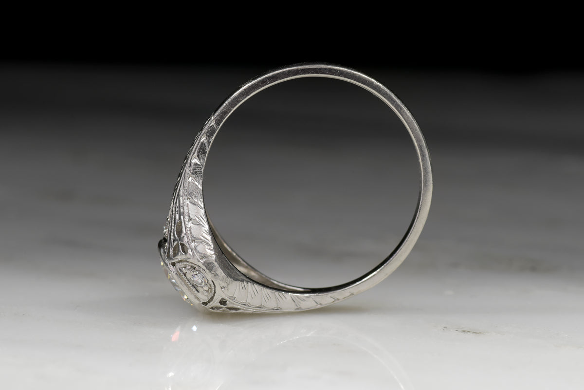 Vintage Edwardian .75 Carat Old European Cut Diamond Engagement Ring 