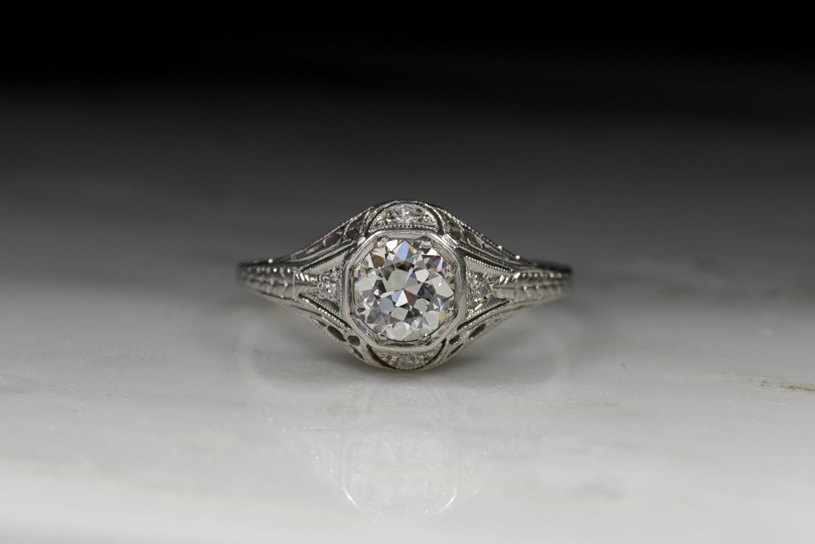 Vintage Edwardian .75 Carat Old European Cut Diamond Engagement Ring 