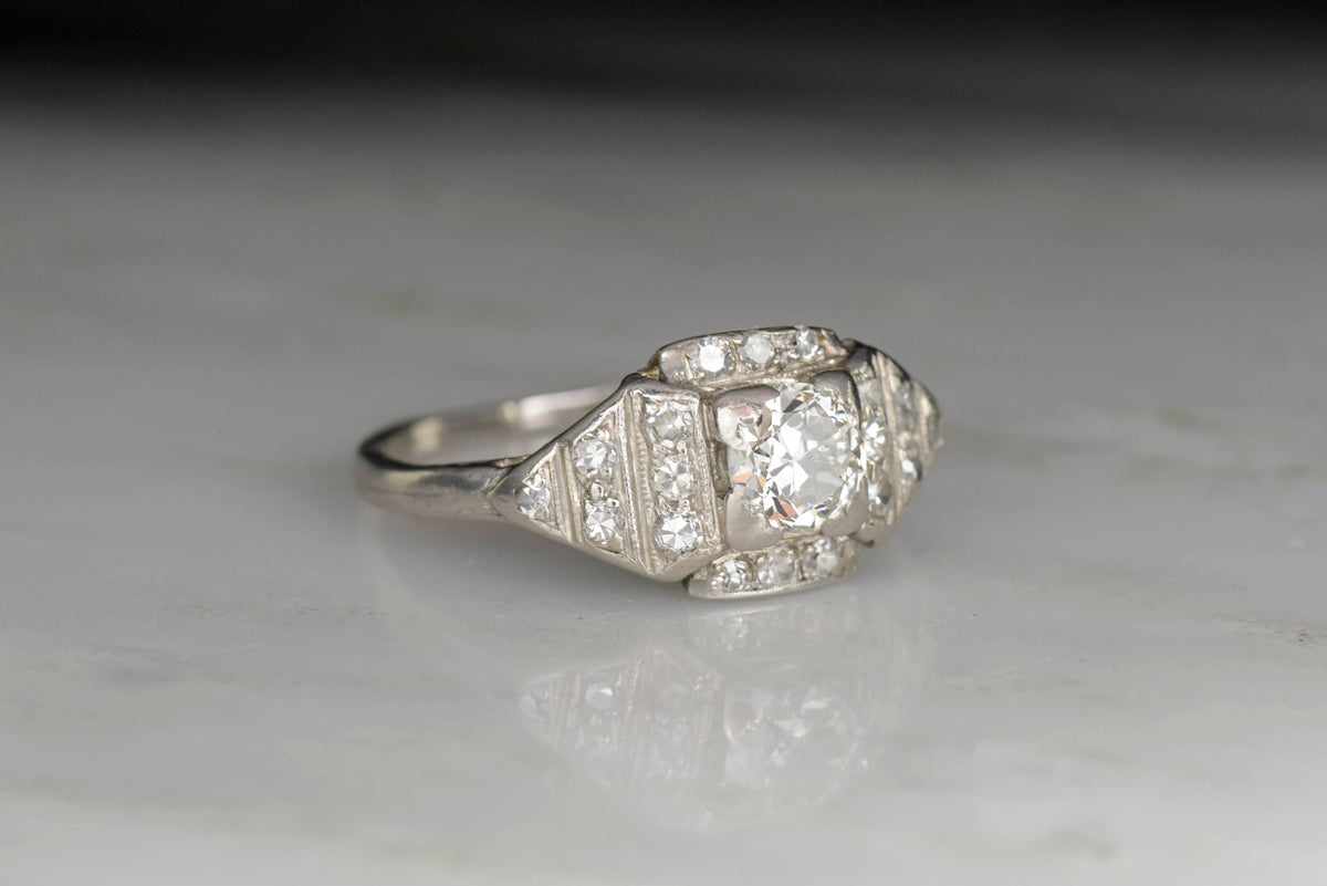 Low-Profile Art Deco / Retro Engagement Ring with Transitional Cut Diamond Center