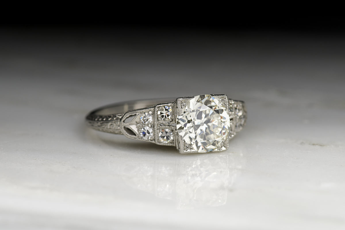 Antique / Vintage Edwardian 1.35 Carat Old European Cut Diamond Engagement Ring