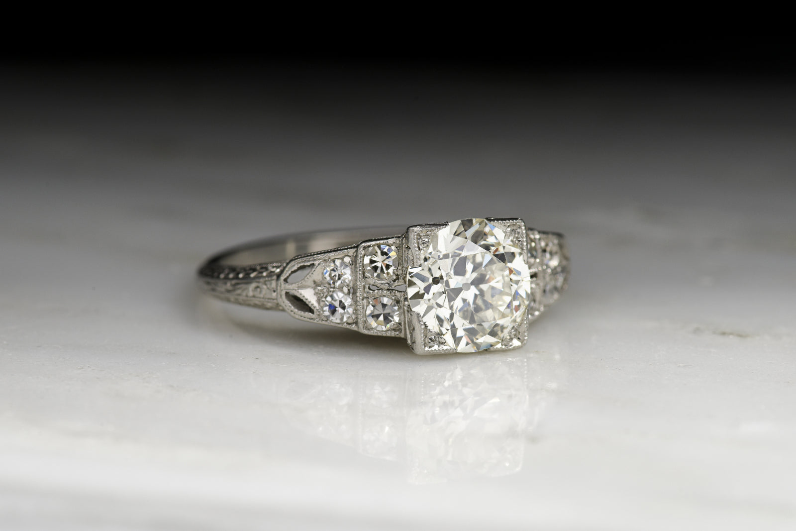 Antique / Vintage Edwardian 1.35 Carat Old European Cut Diamond Engagement Ring