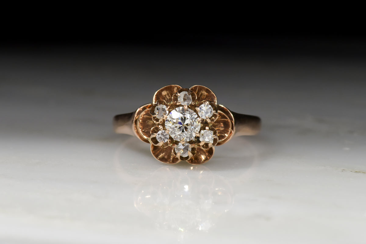 Victorian Old European Cut Diamond Buttercup Cluster Engagement Ring