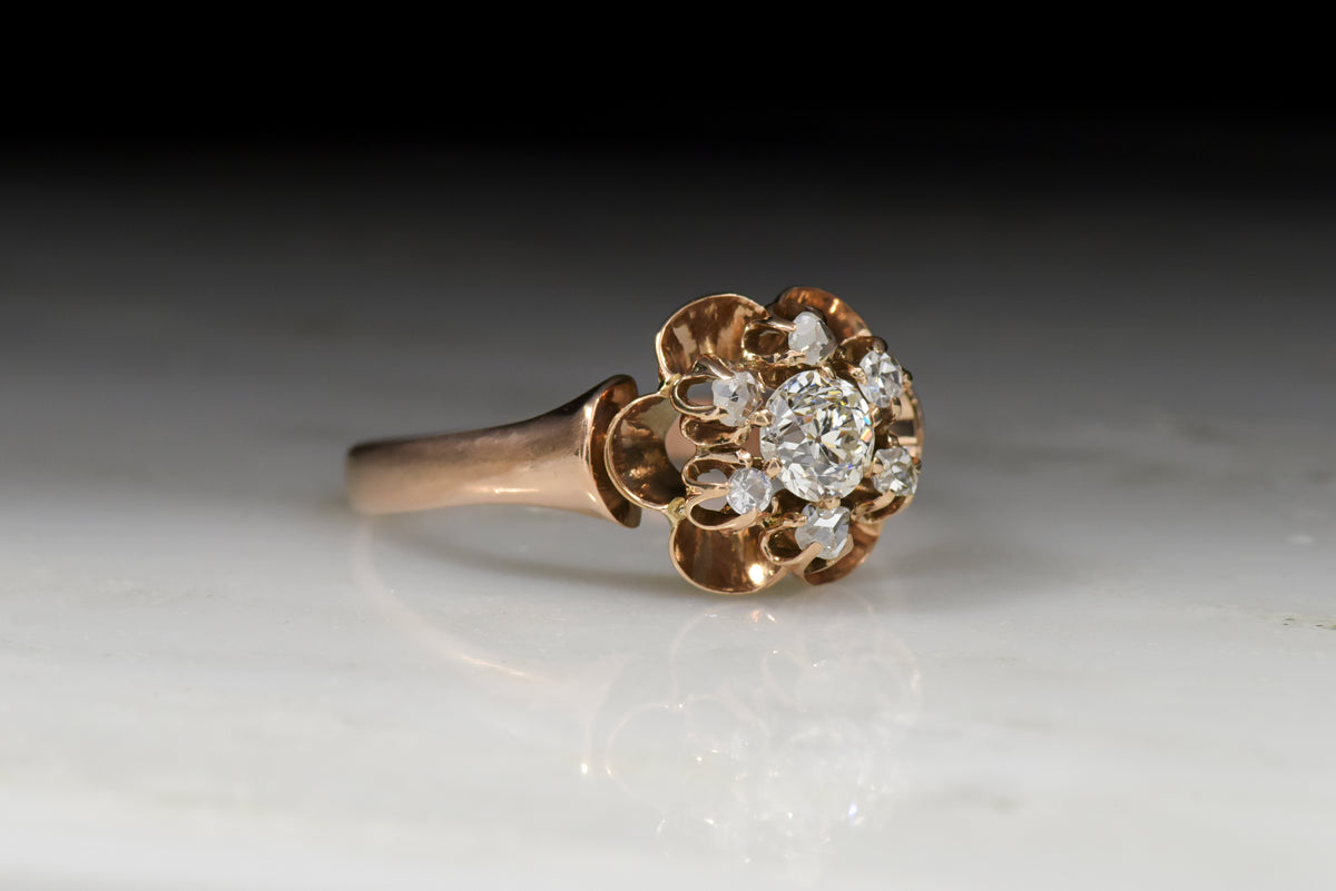 Victorian Old European Cut Diamond Buttercup Cluster Engagement Ring