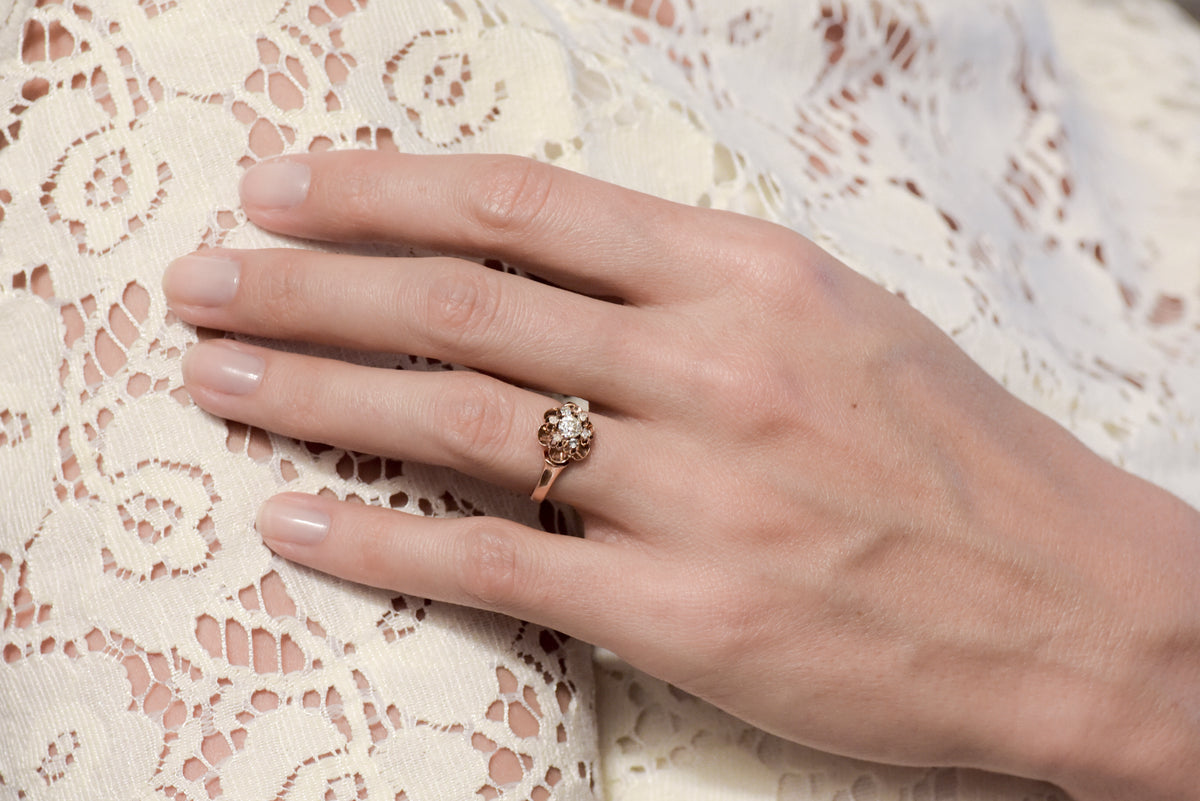 Victorian Old European Cut Diamond Buttercup Cluster Engagement Ring