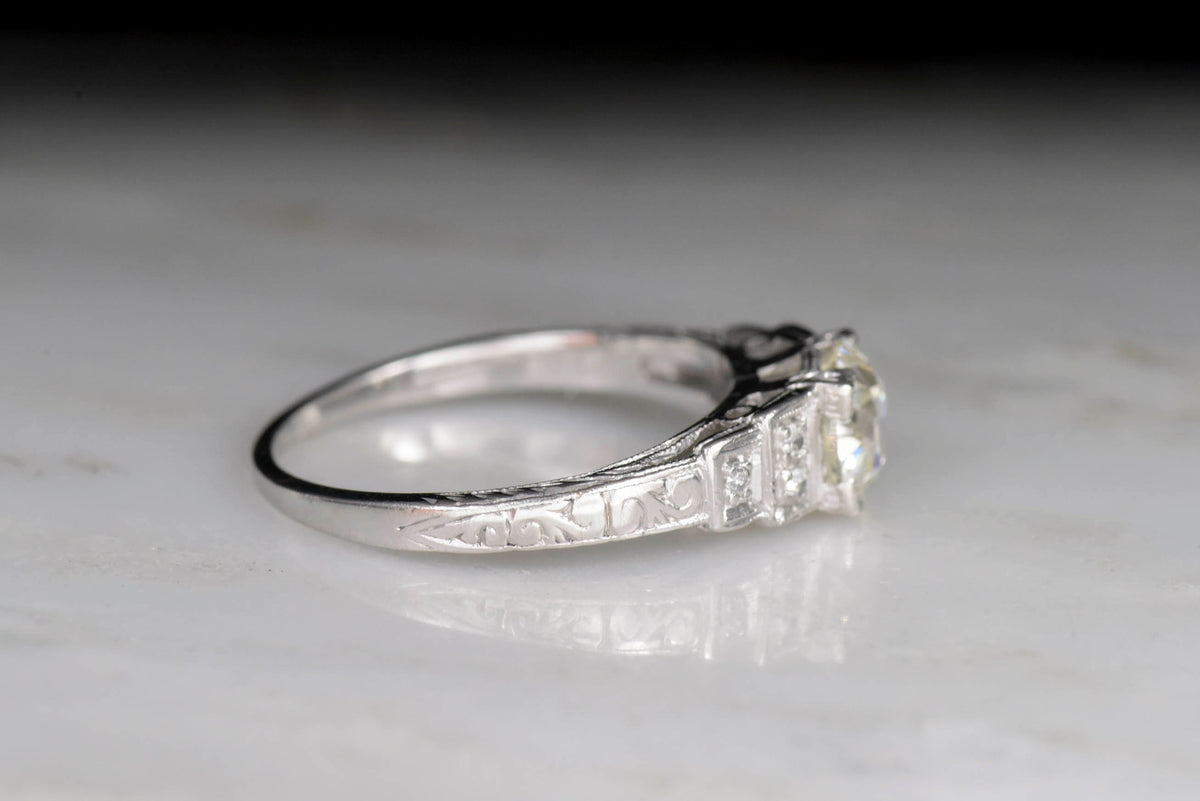 c. 1930s Art Deco Engagement Ring with Stepped Shoulders