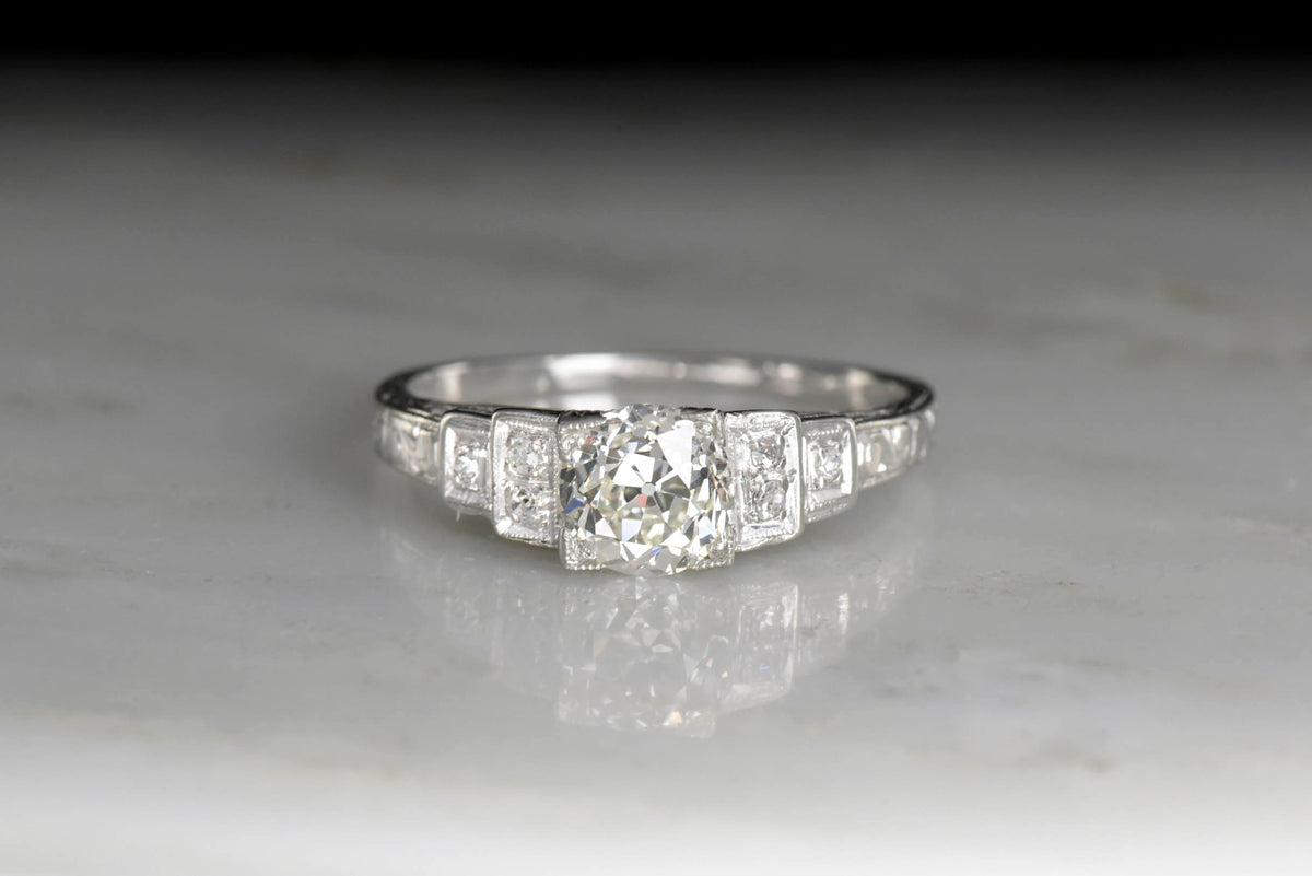 c. 1930s Art Deco Engagement Ring with Stepped Shoulders