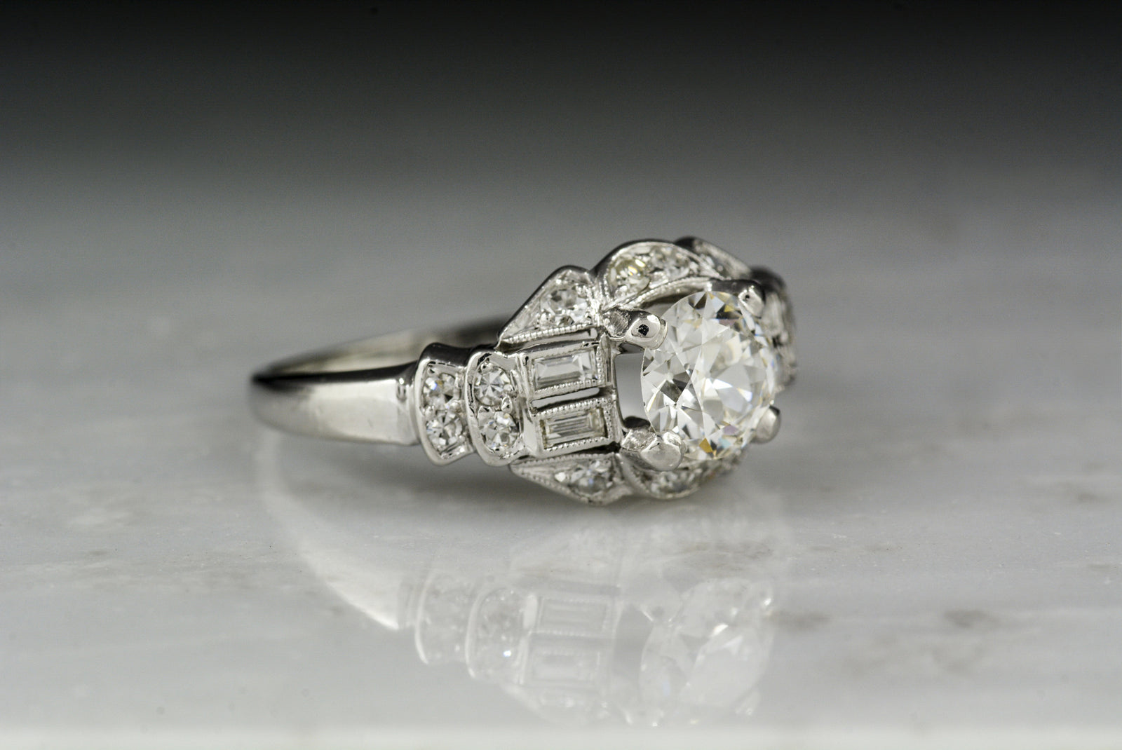 Vintage Art Deco Old European Cut Diamond Engagement Ring 