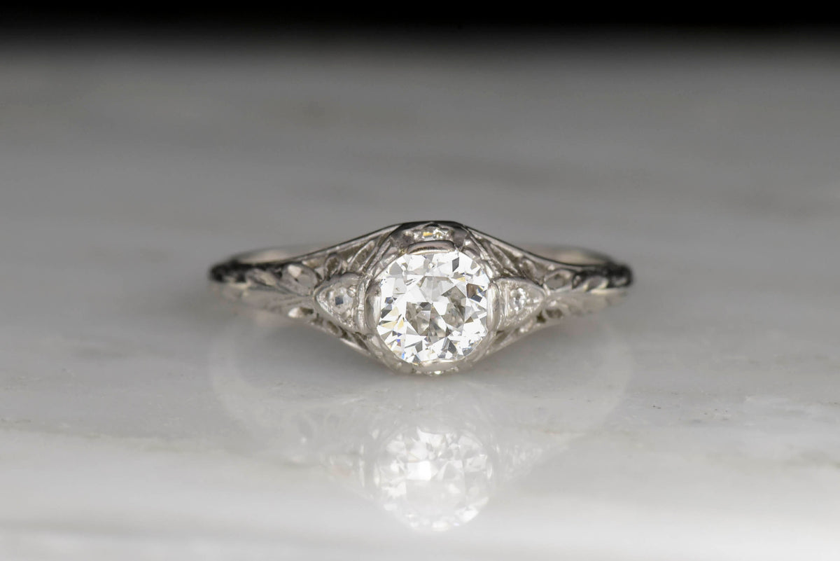 Late Edwardian GIA Certified Diamond and Platinum Engagement Ring