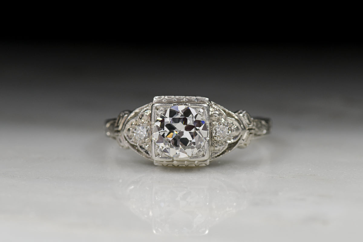 Vintage Signed &quot;Keepsake&quot; Art Deco .50 Carat Old European Cut Diamond Engagement Ring