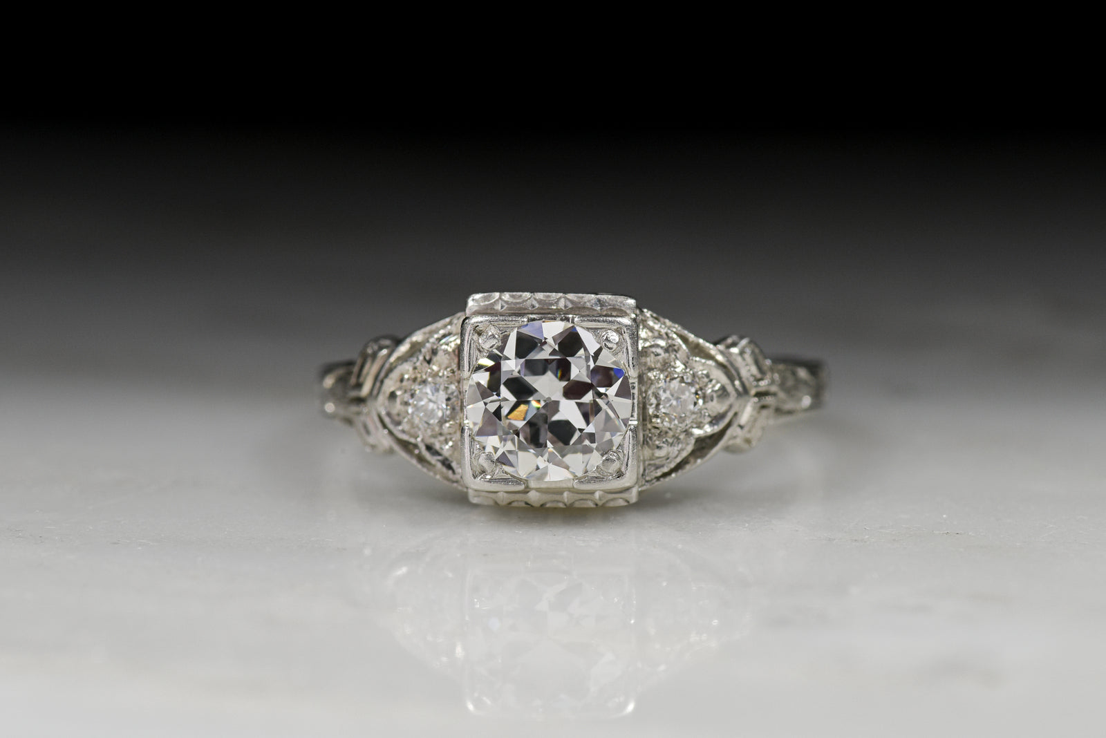 Vintage Signed "Keepsake" Art Deco .50 Carat Old European Cut Diamond Engagement Ring