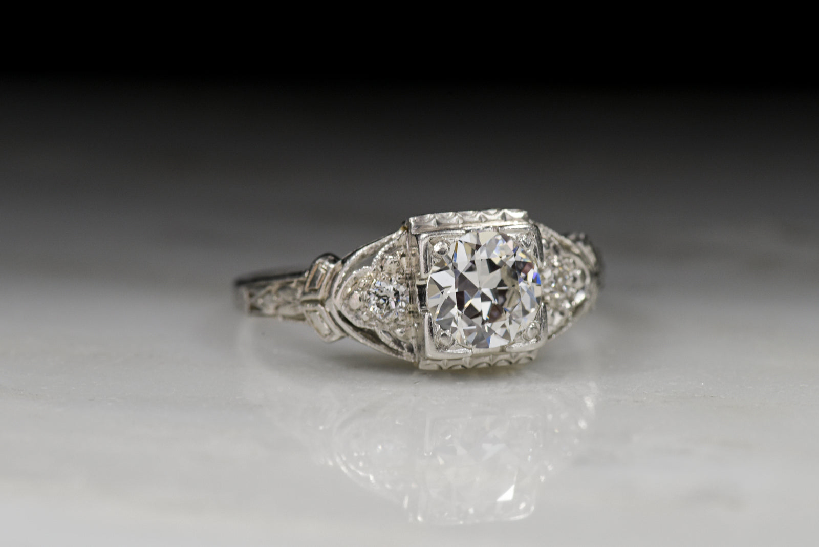 Vintage Signed "Keepsake" Art Deco .50 Carat Old European Cut Diamond Engagement Ring