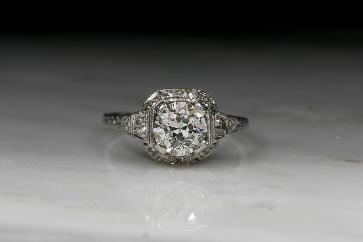 Edwardian 1.12 Carat Old European Cut Diamond Engagement Ring