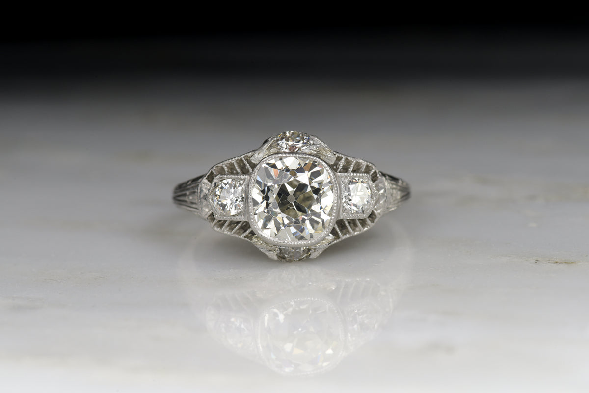 Edwardian / Art Deco GIA 1.55 Carat Old Mine Cushion Cut Diamond Engagement Ring