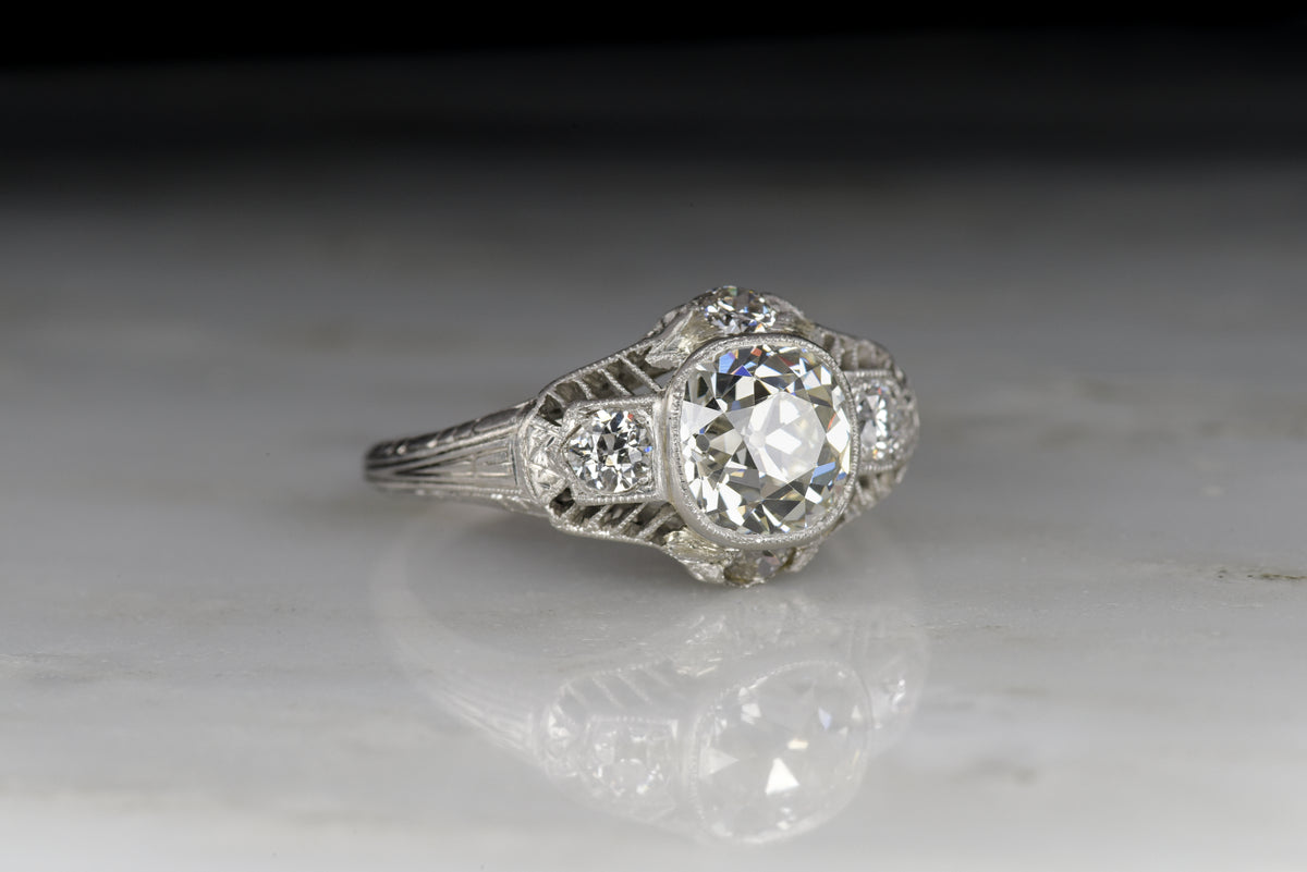 Edwardian / Art Deco GIA 1.55 Carat Old Mine Cushion Cut Diamond Engagement Ring