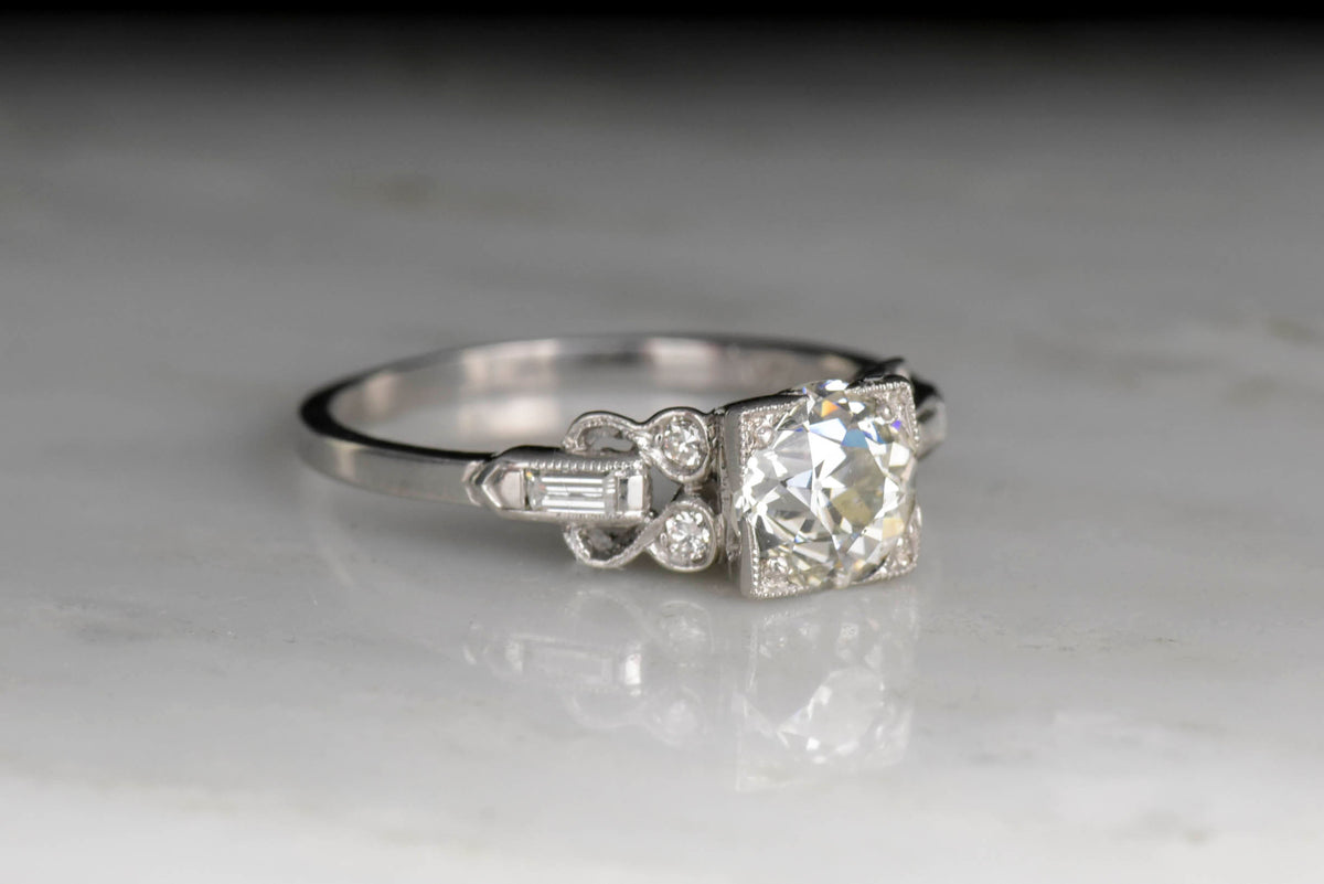 Art Deco Engagement Ring with an Ancient-Greek-Lyre Shoulder Motif