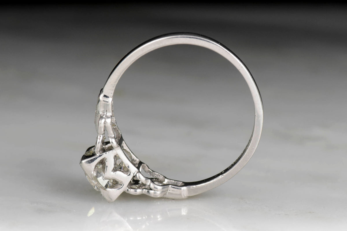 Art Deco Engagement Ring with an Ancient-Greek-Lyre Shoulder Motif