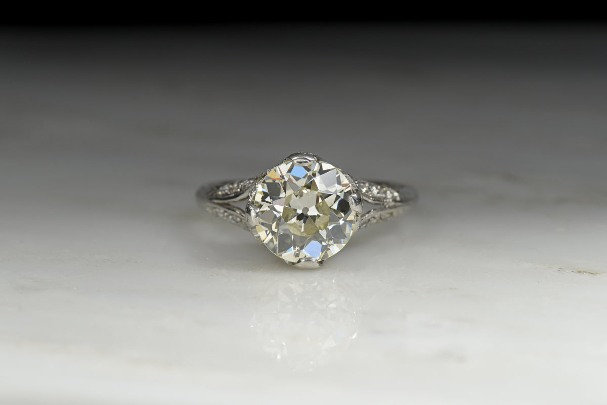 Antique Edwardian Engagement Ring with a GIA 1.82 Old European Cut Diamond