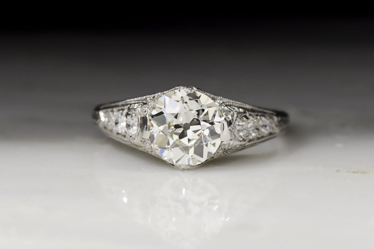 Vintage Edwardian / Art Deco Engagement Ring with Old European Cut Diamond Center (1.52 carats) and Ancient Scroll Filigree Motif