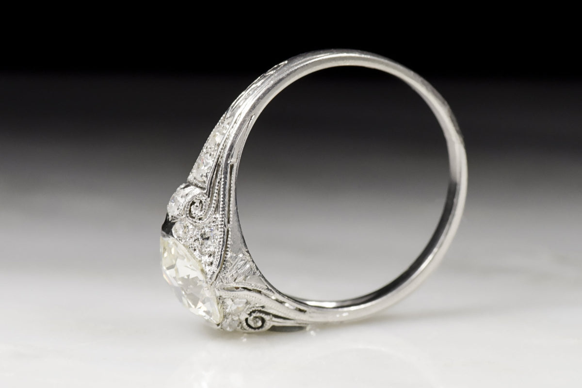 Vintage Edwardian / Art Deco Engagement Ring with Old European Cut Diamond Center (1.52 carats) and Ancient Scroll Filigree Motif