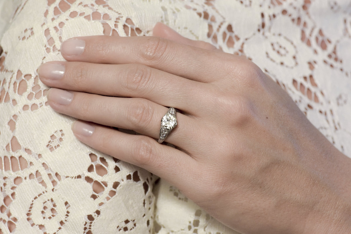 Vintage Edwardian / Art Deco Engagement Ring with Old European Cut Diamond Center (1.52 carats) and Ancient Scroll Filigree Motif