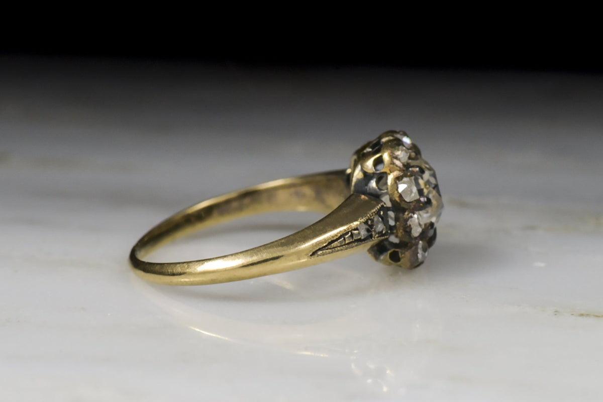 Victorian .90 Carat Old Mine Cut Diamond Halo / Cluster Engagement Ring