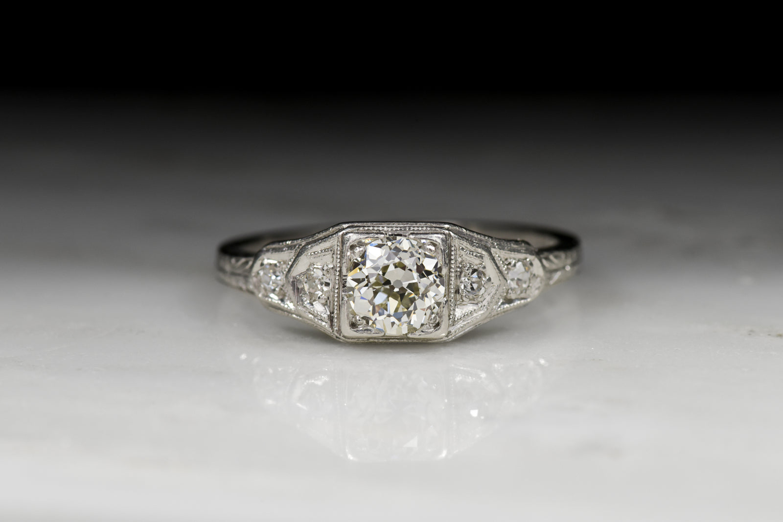 Vintage Art Deco .65 Carat Early Old European Cut Diamond Engagement Ring