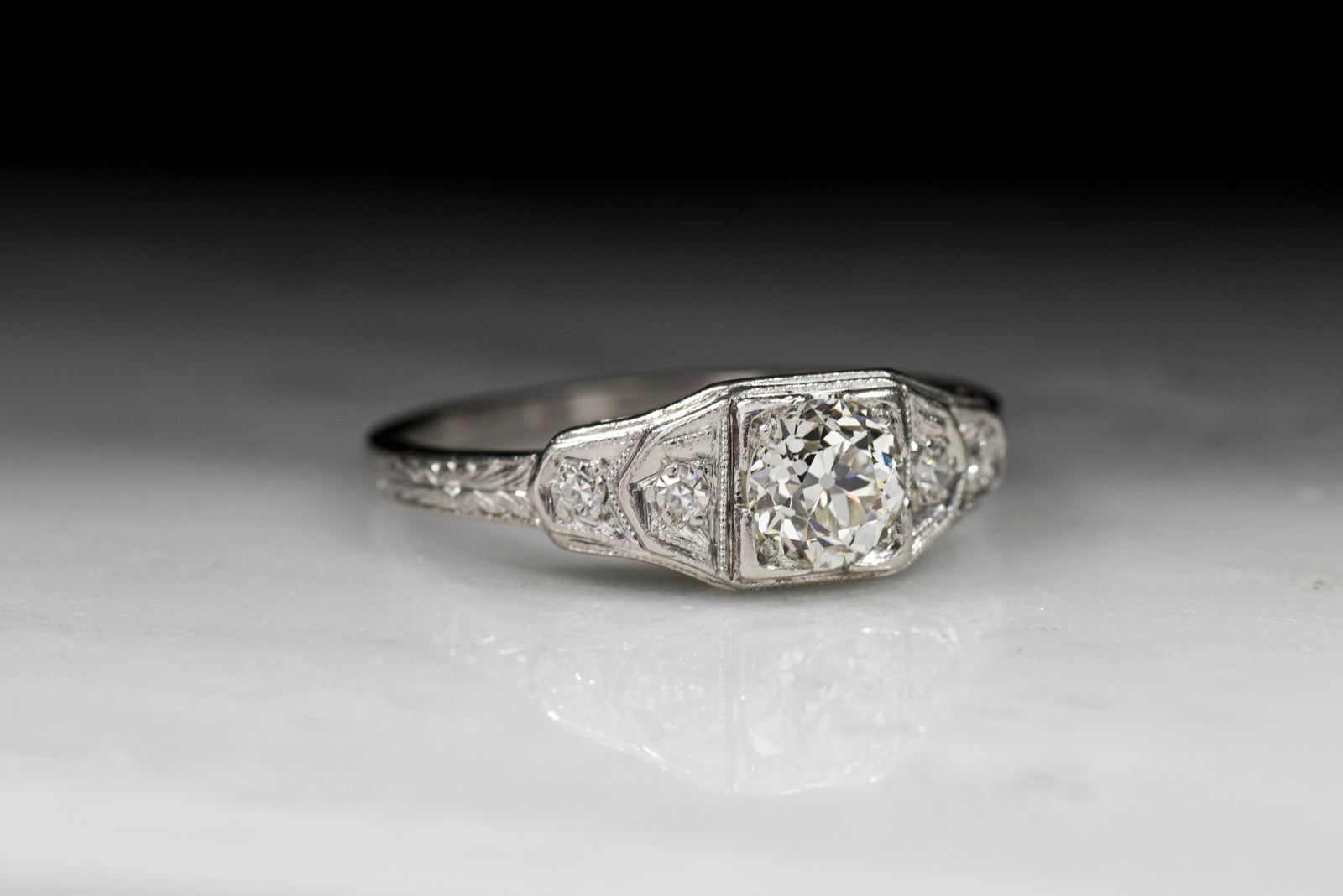 Vintage Art Deco .65 Carat Early Old European Cut Diamond Engagement Ring