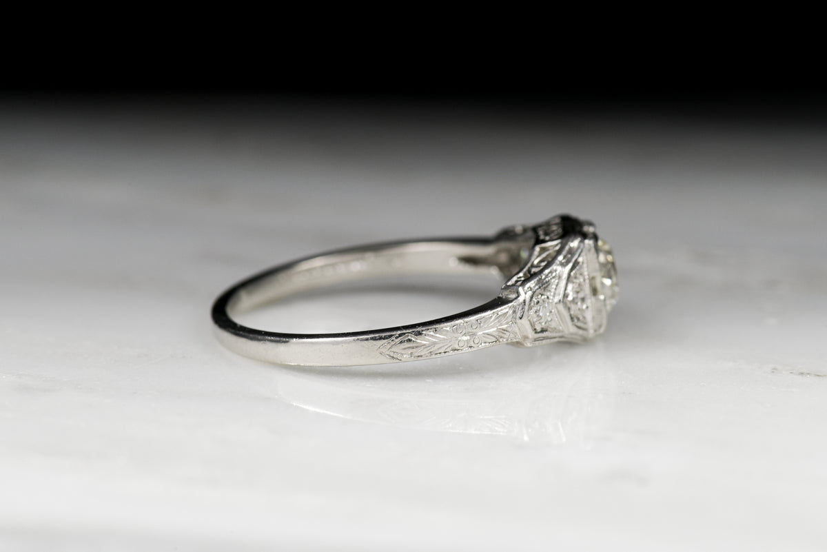 Vintage Art Deco .65 Carat Early Old European Cut Diamond Engagement Ring