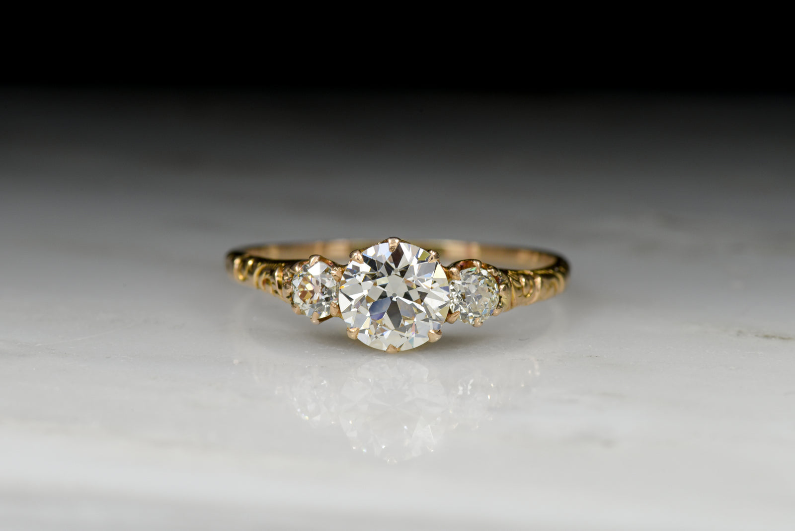 Antique Victorian Three-Stone Old European Cut Diamond Engagement Ring (1.14ctw)