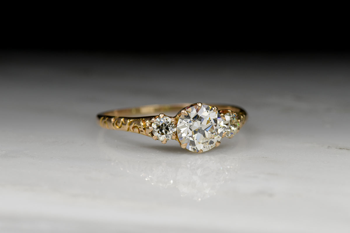 Antique Victorian Three-Stone Old European Cut Diamond Engagement Ring (1.14ctw)