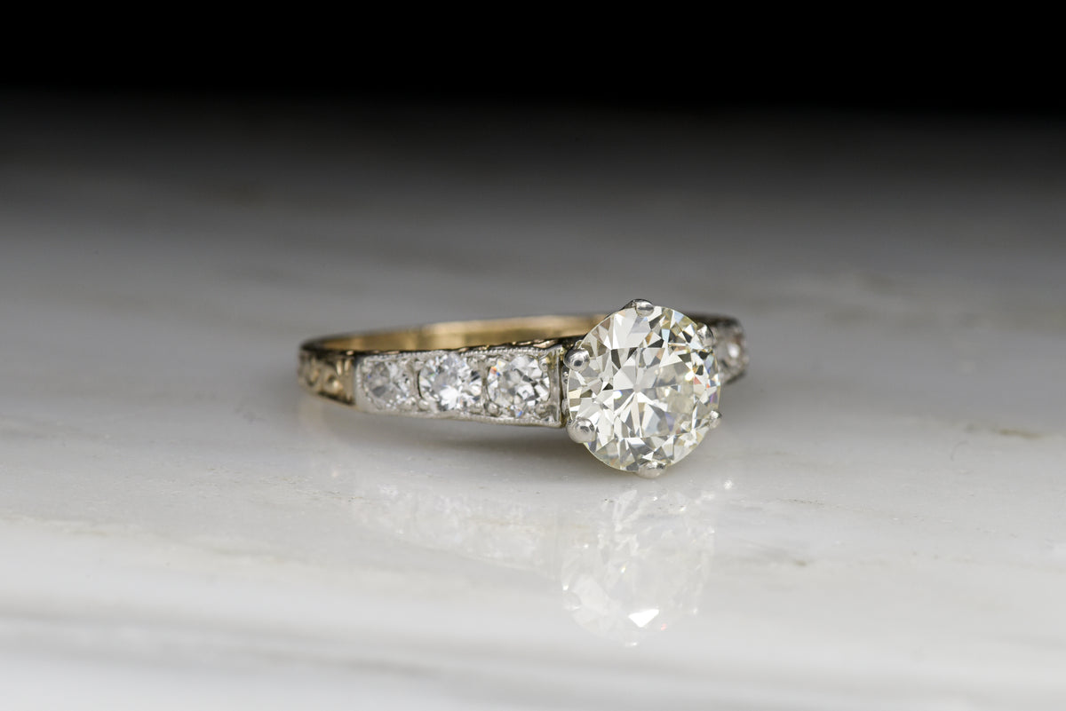 Antique Late Victorian / Early Edwardian 1.20 Carat Old European Cut Diamond Engagement Ring