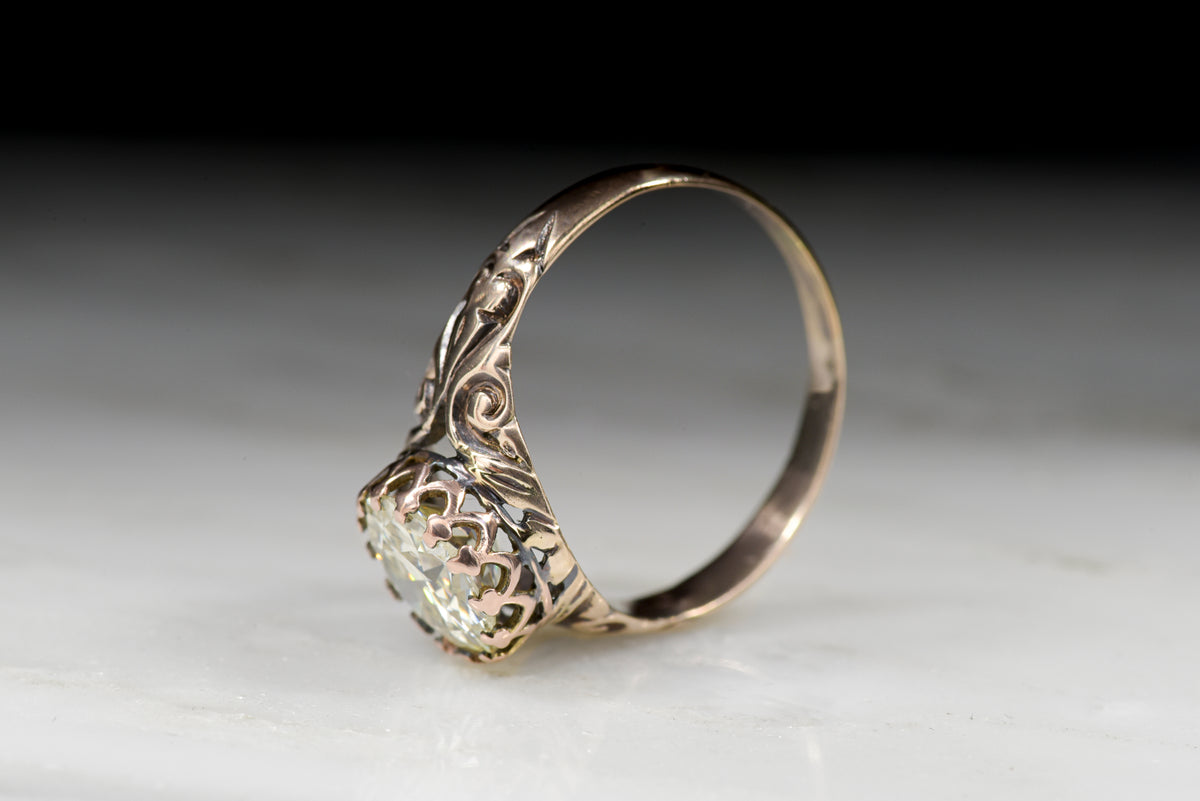 Victorian 1.29 Carat Old European Cut Diamond Rose Gold Engagement Ring