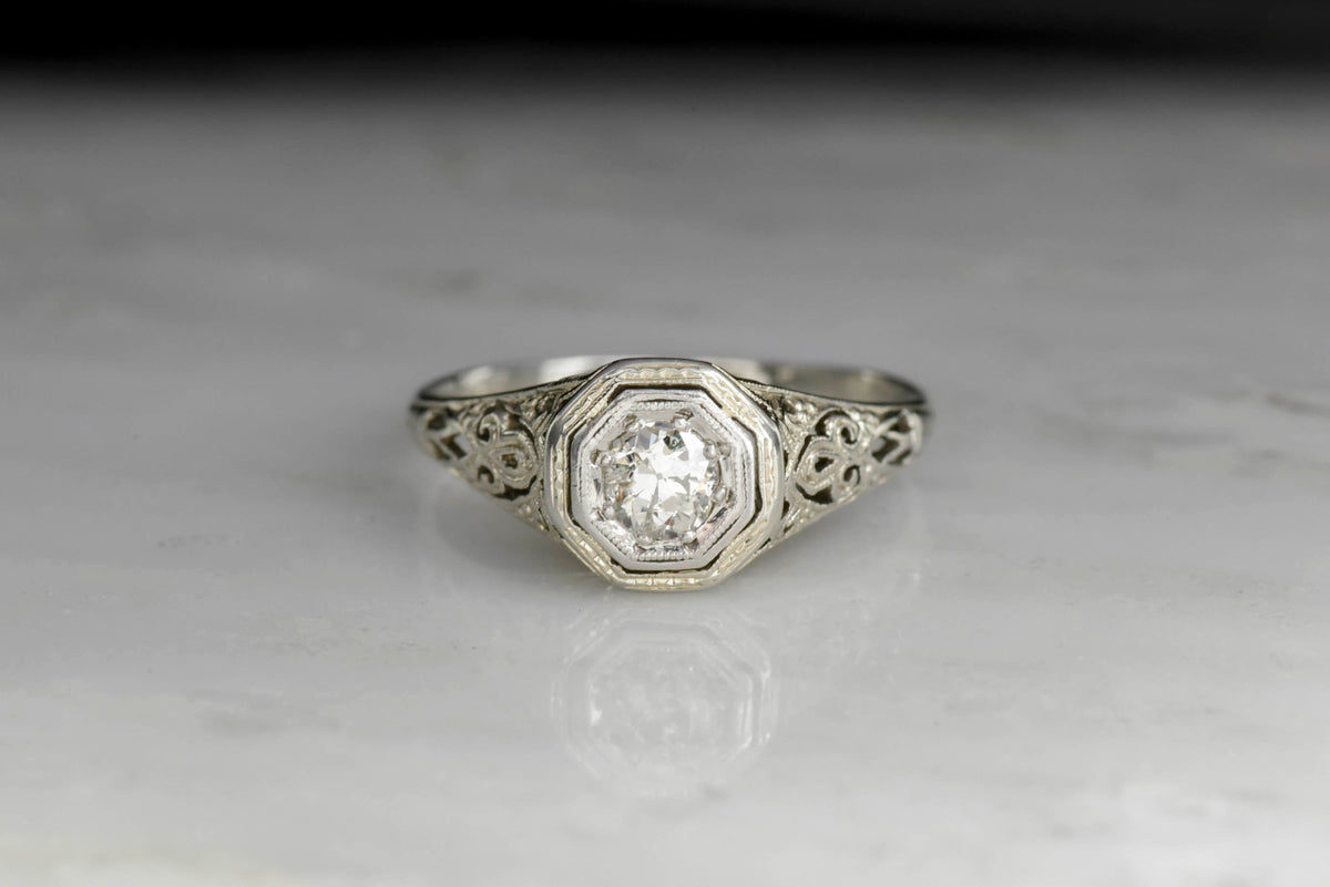 Circa 1940s Open Filigree Engagement Ring