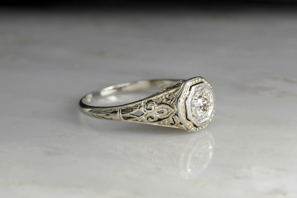 Circa 1940s Open Filigree Engagement Ring