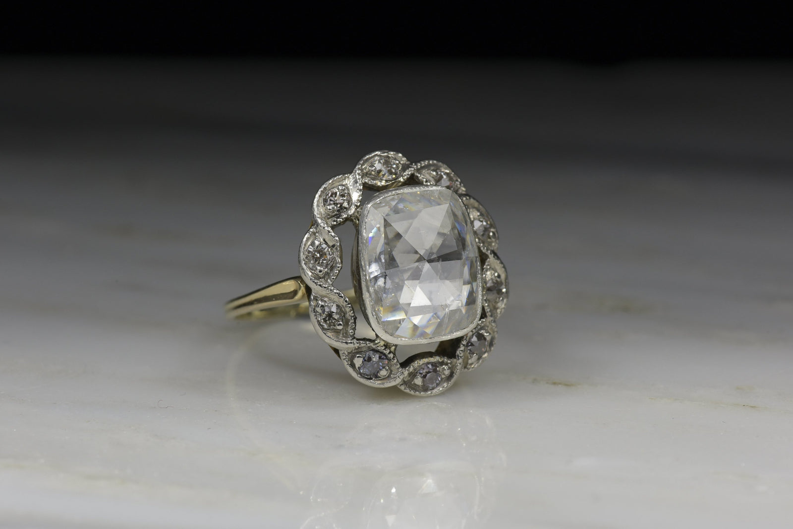 Victorian Rose Cut Cushion Diamond Statement or Engagement Ring