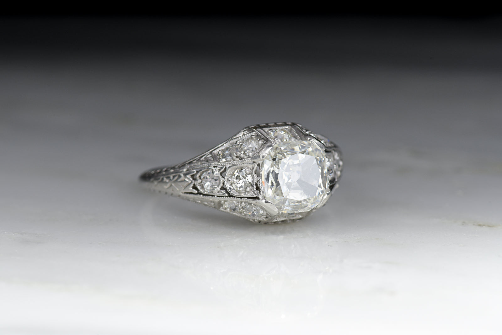 Antique Edwardian Engagement Ring with Old Mine Cut Diamond