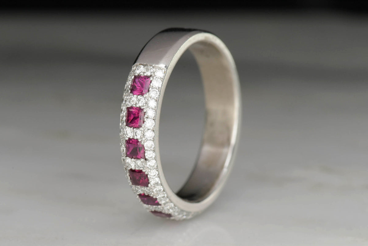 Ruby and Diamond Retro Band in White Gold