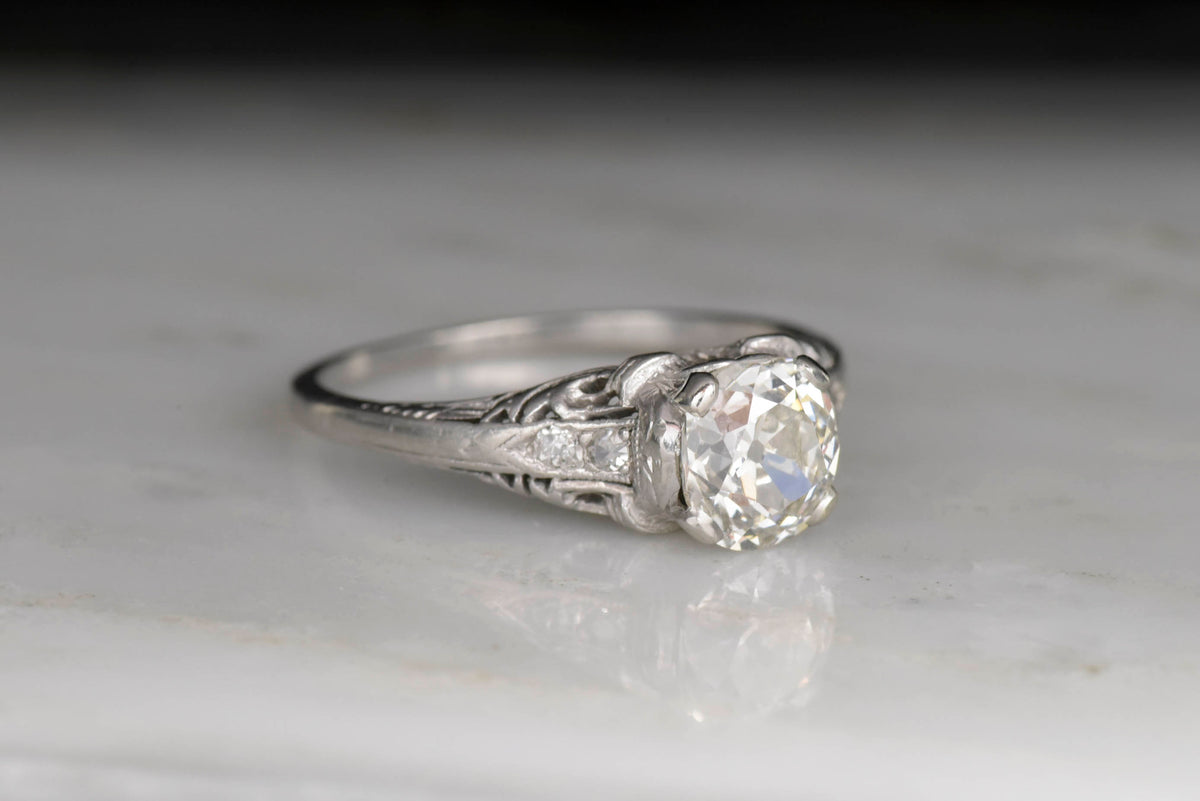 Late Edwardian Engagement Ring with a 1.26 Carat Old Mine Cut Diamond Center