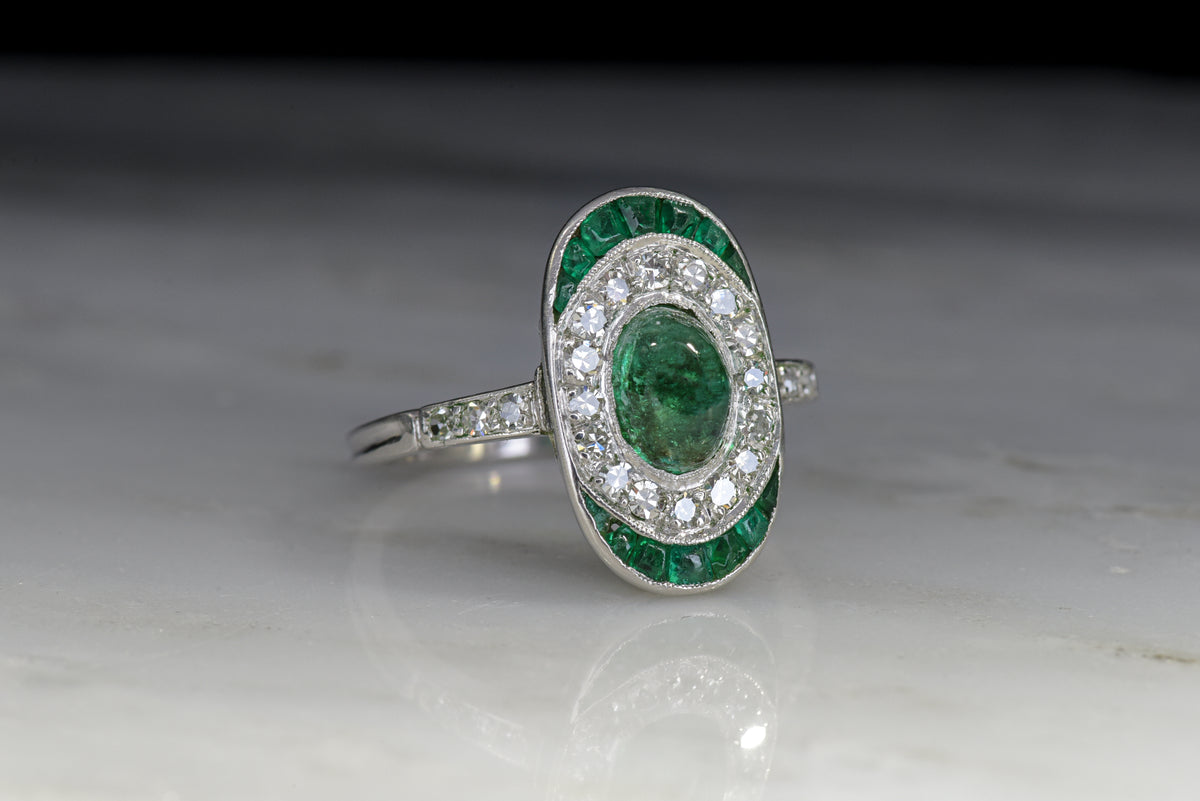 Art Deco Emerald, Diamond, and Platinum Engagement Ring or Cocktail Ring