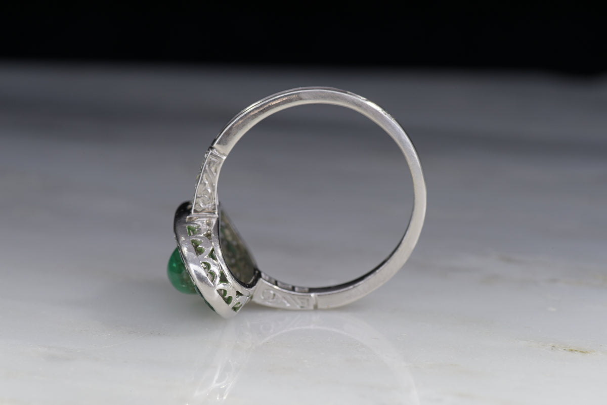 Art Deco Emerald, Diamond, and Platinum Engagement Ring or Cocktail Ring