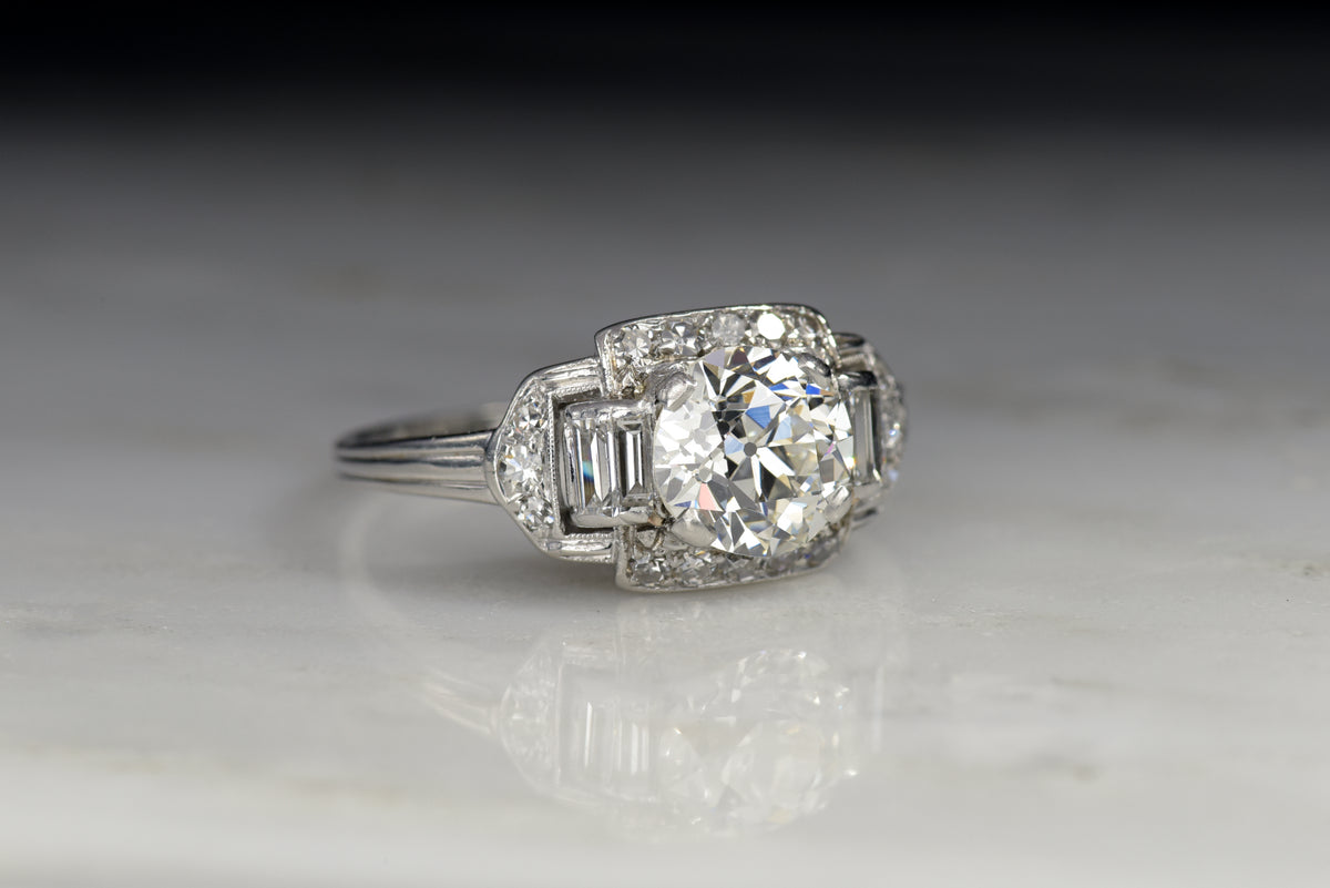 Art Deco Engagement Ring with a GIA 1.27 Carat Old European Cut Diamond Center