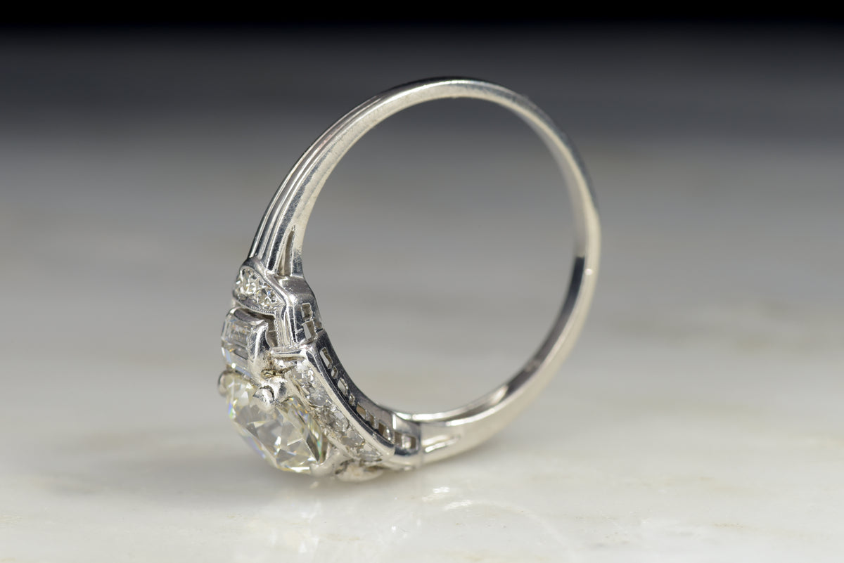 Art Deco Engagement Ring with a GIA 1.27 Carat Old European Cut Diamond Center