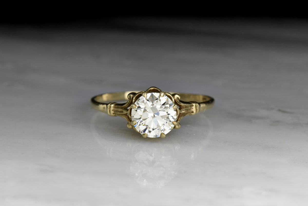 Victorian Buttercup Solitaire Engagement Ring with Tripartite Shoulders