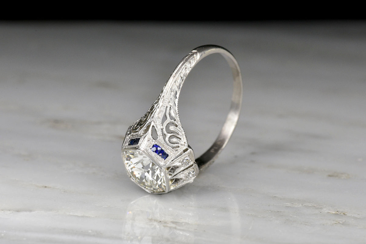 GIA 1.45 Carat Diamond in an Edwardian Engagement Ring with a Hexagonal Bezel