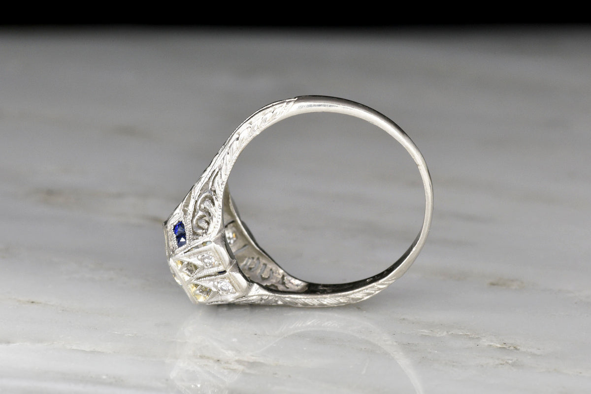 GIA 1.45 Carat Diamond in an Edwardian Engagement Ring with a Hexagonal Bezel