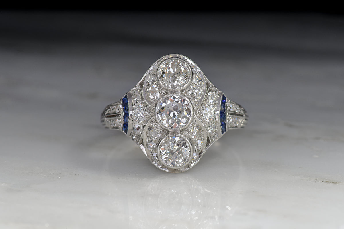 Art Deco &quot;Lambert Brothers&quot; Diamond, Sapphire, and Platinum Cocktail or Anniversary Ring