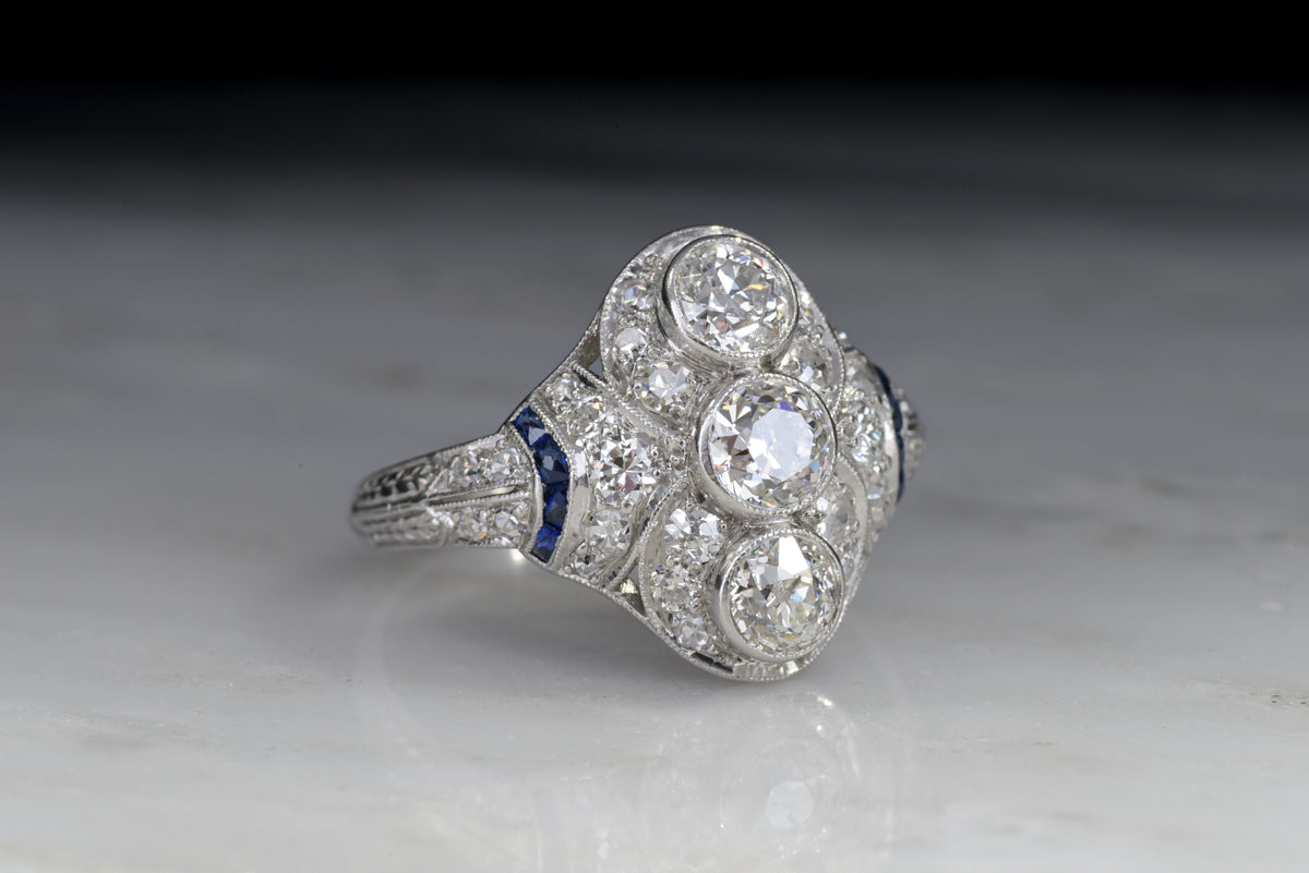 Art Deco &quot;Lambert Brothers&quot; Diamond, Sapphire, and Platinum Cocktail or Anniversary Ring