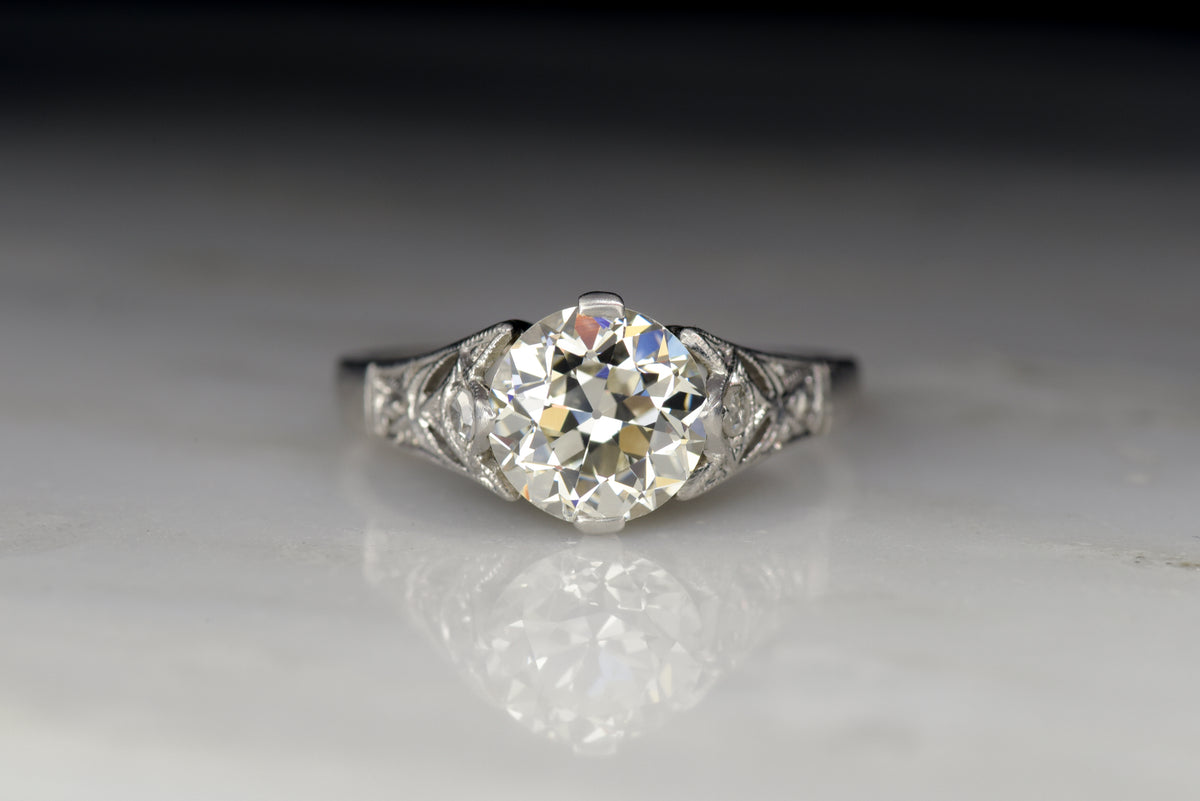 c. 1930s Cathedral Mount Engagement Ring with a GIA Certified 1.51 Carat Old European Cut Diamond